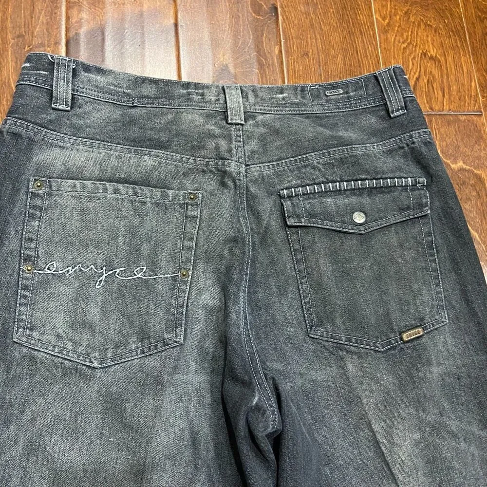 Enyce Vintage Y2K Baggy Fit Distressed Black Denim Jeans Men's Size 36 x 32